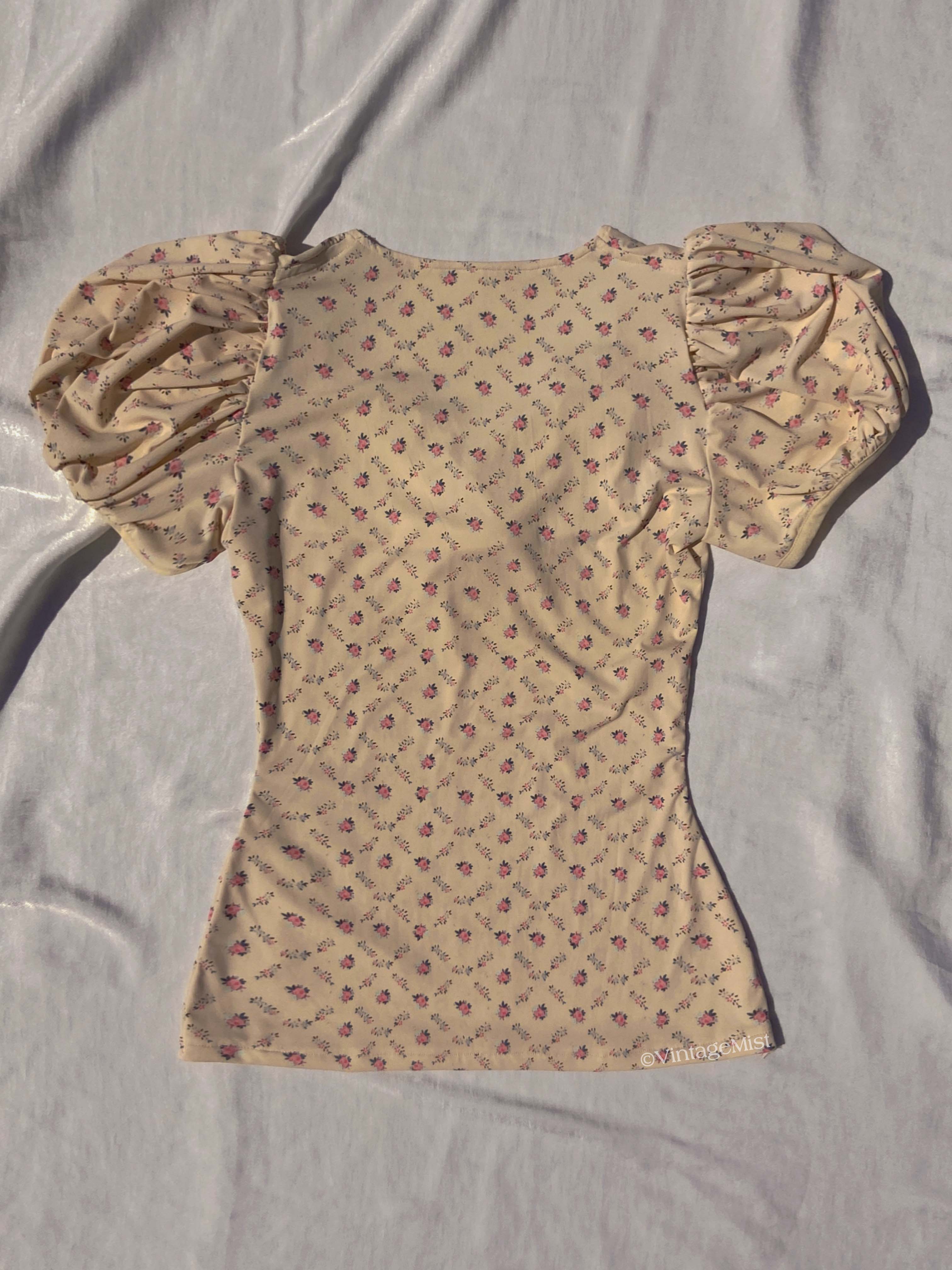 Coquette Bowknot Lace Floral Top - Beige  VintageMist