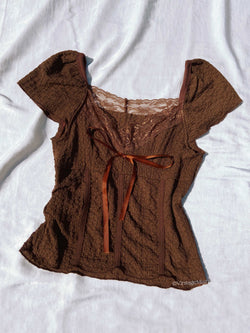 Coquette Bowknot Lace Tank Top - Brown | VintageMist