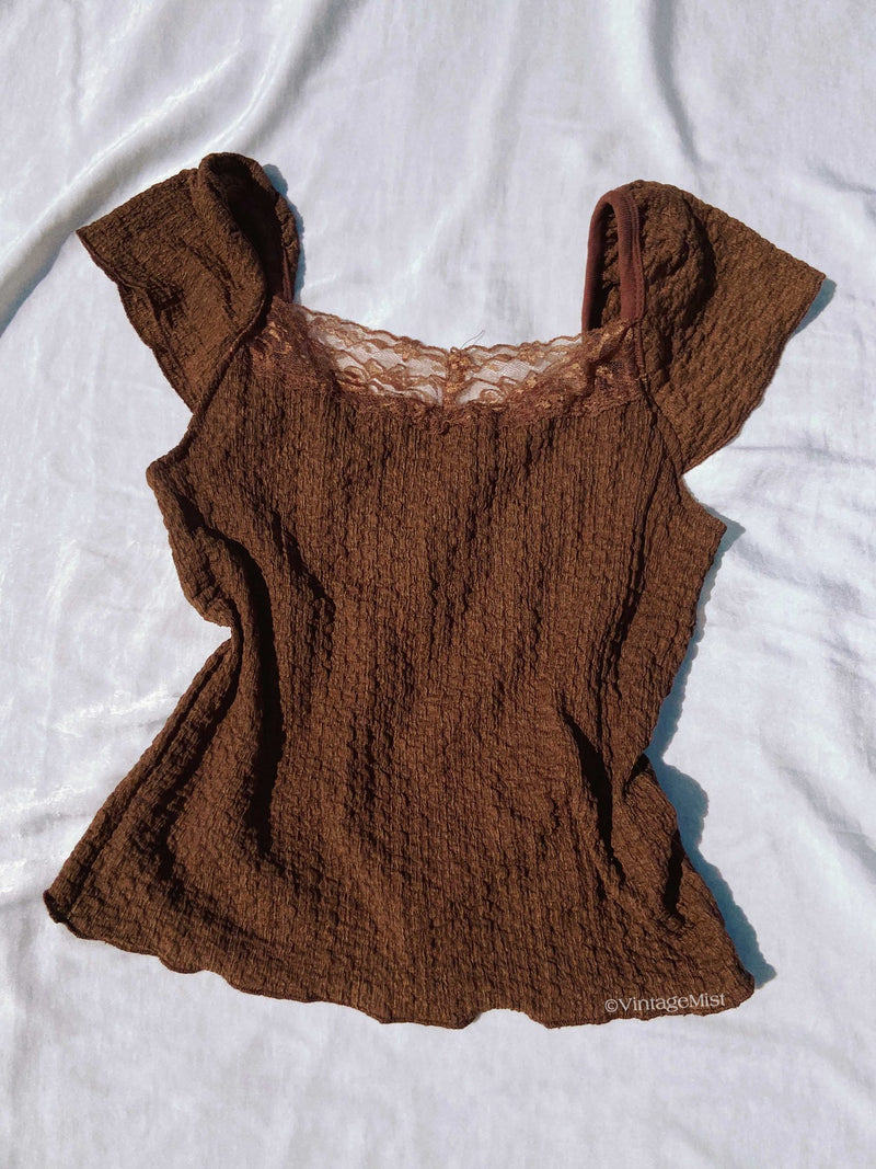 Coquette Bowknot Lace Tank Top - Brown | VintageMist