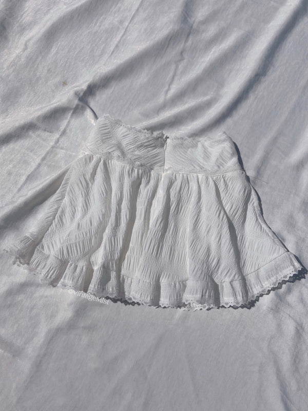 Coquette White Chiffon Lace Ruffle Mini Skirt | VintageMist
