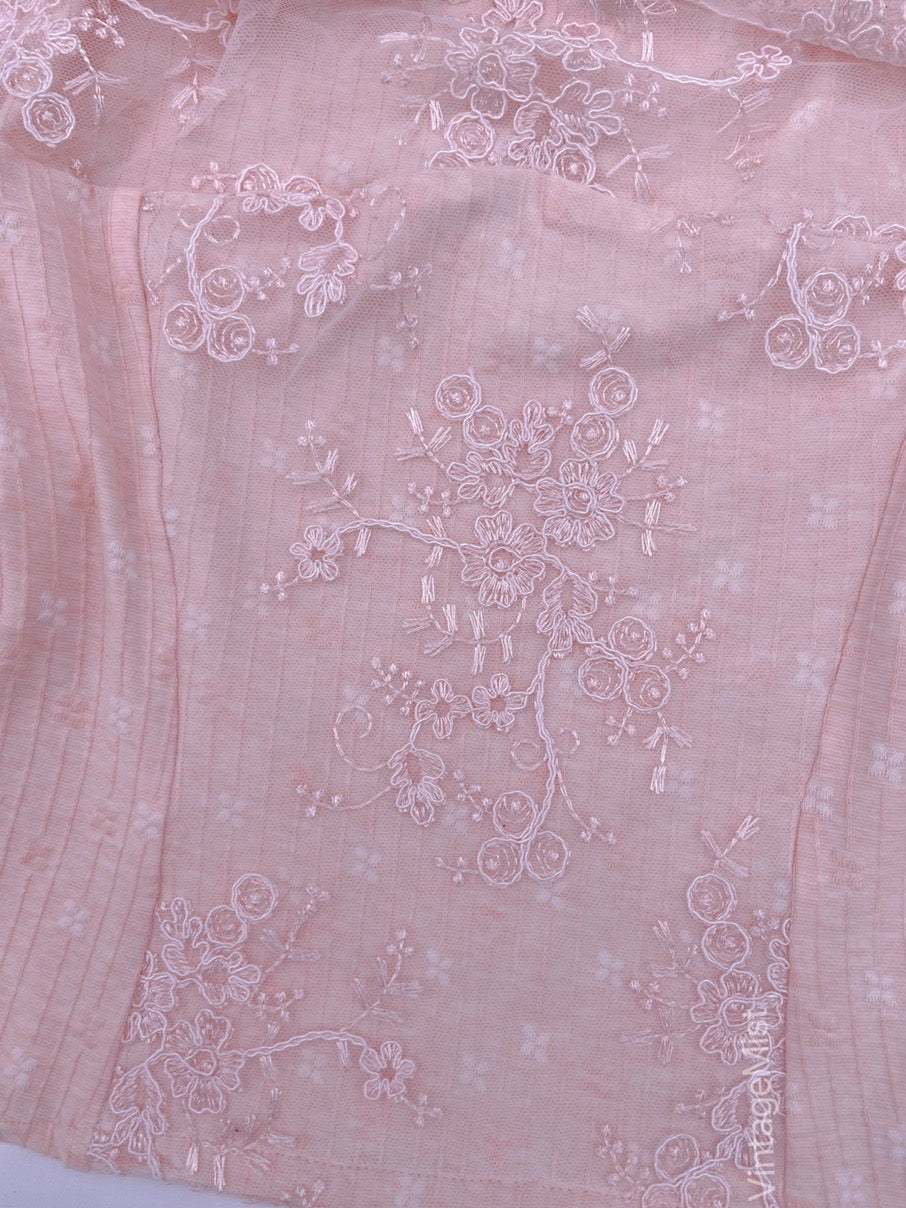 Coquette Floral Embroidery Lace Tank Top - Pink | VintageMist