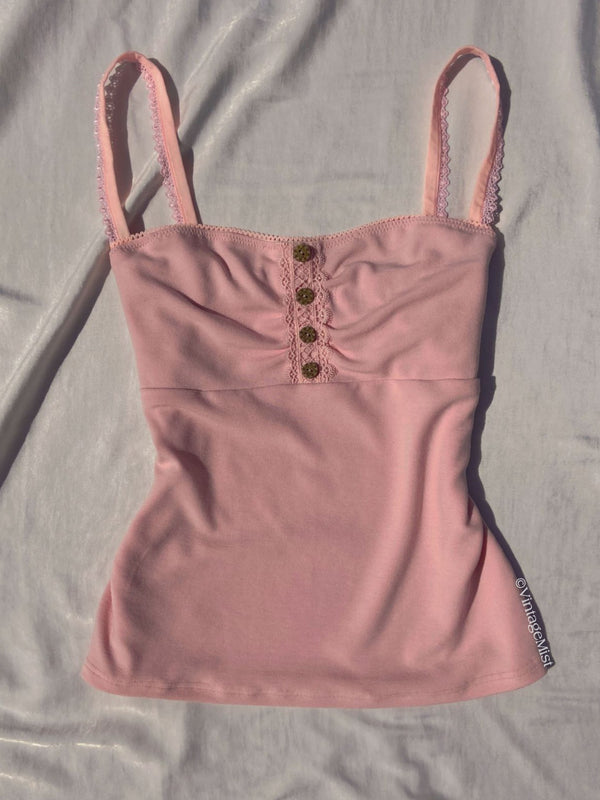Coquette Lace-trimmed Button Camisole - Pink  VintageMist