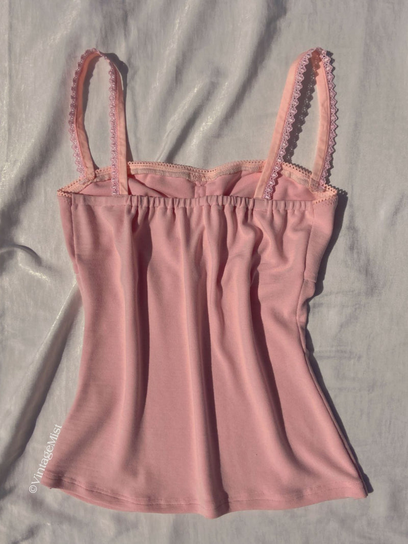 Coquette Lace-trimmed Button Camisole - Pink  VintageMist