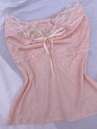 Coquette Lace Ruffles Floral Jacquard Tube Top - Pink | VintageMist