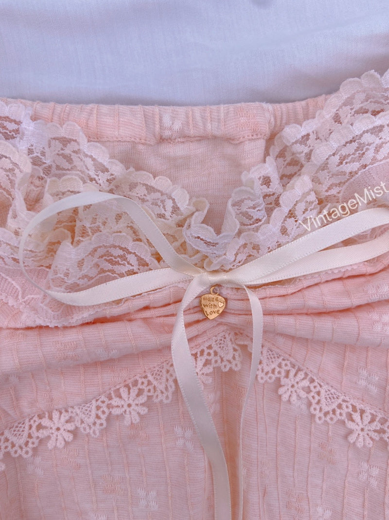 Coquette Lace Ruffles Floral Jacquard Tube Top - Pink | VintageMist