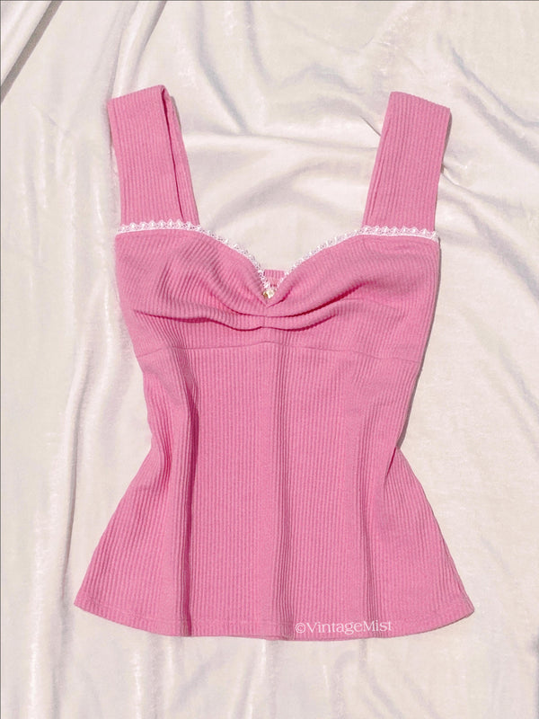Coquette Ribbed Cami Top in Pink: Cute Summer Outfits | VintageMist