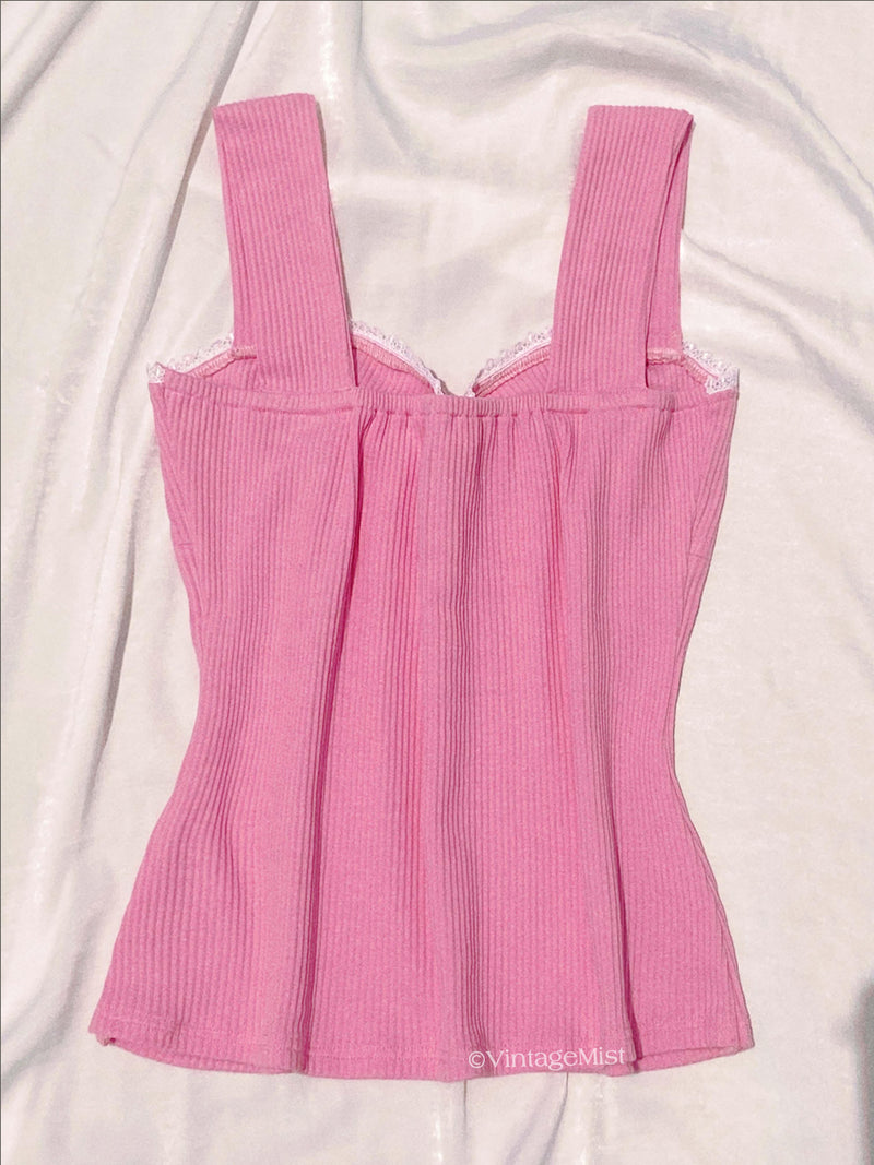 Coquette Ribbed Cami Top in Pink: Cute Summer Outfits | VintageMist