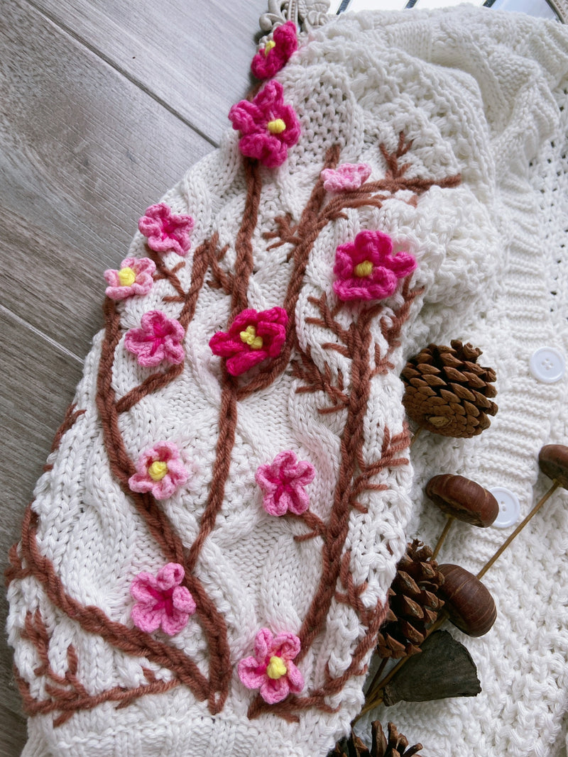 Cottagecore Cherry Blossoms Floral Embroidery Cardigan - White | VintageMist