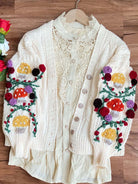 Rose Embroidery Mushroom Cardigan - Ivory | VintageMist