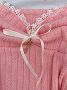 Dollette Lace Trimmed  Cotton Ribbed Bow Tube Top - Pink | VintageMist