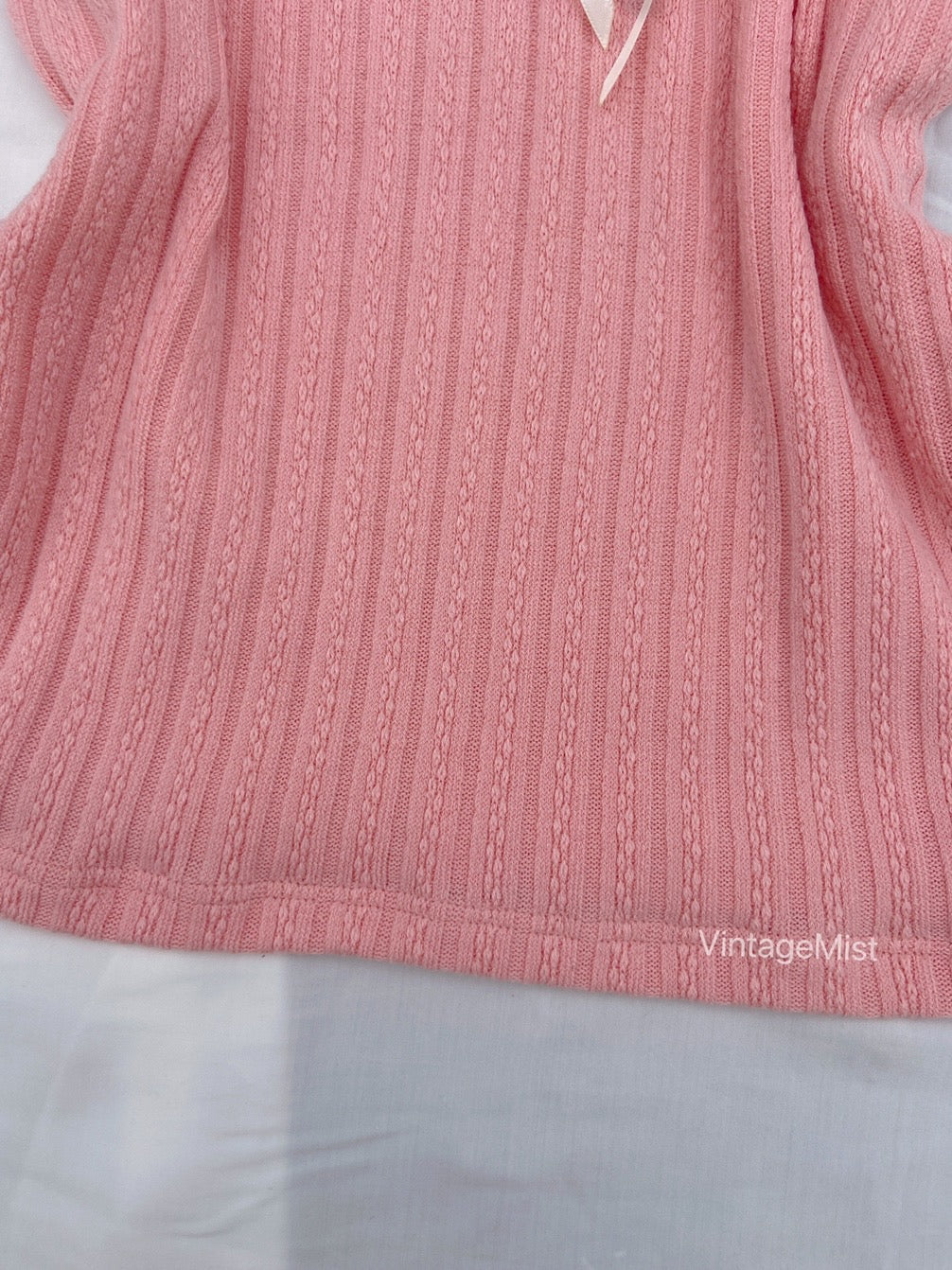 Dollette Lace Trimmed  Cotton Ribbed Bow Tube Top - Pink | VintageMist
