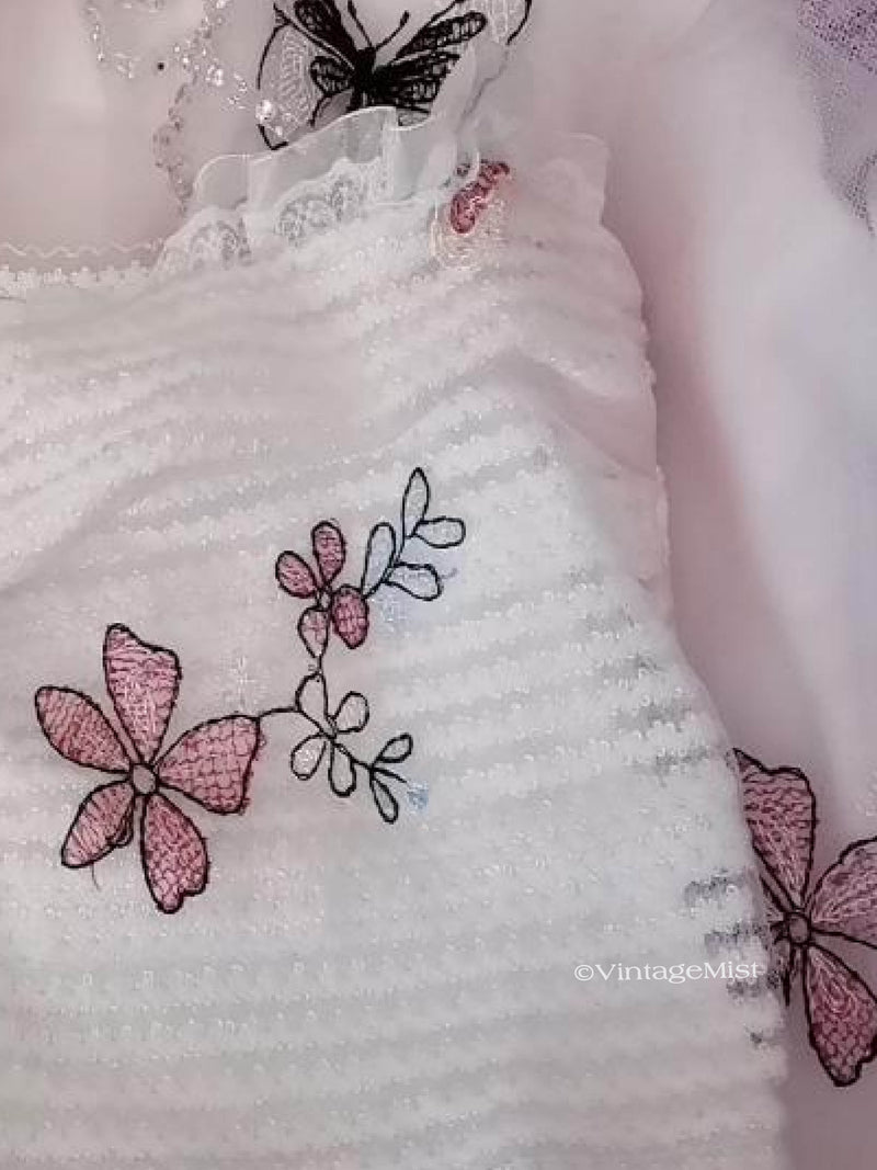 Embroidered Butterfly Floral Mesh Strap Dress Pink VintageMist