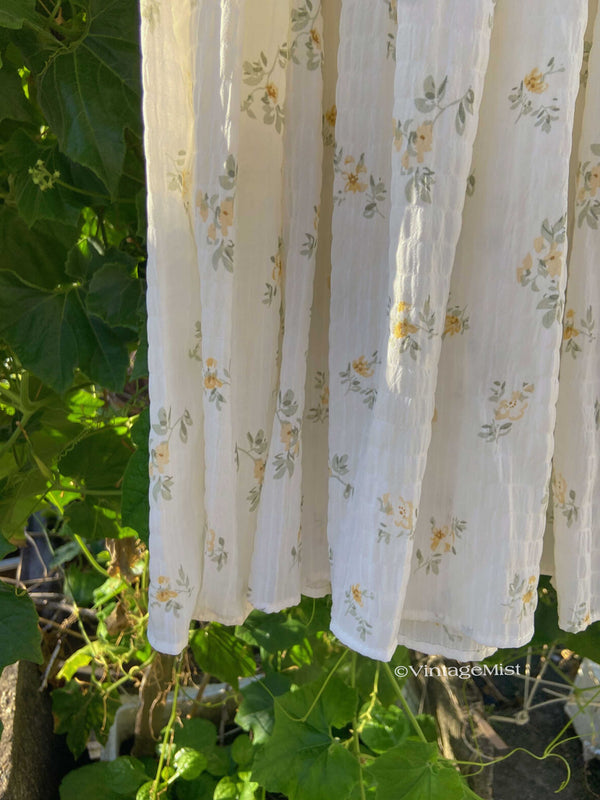 Floral Pleated Elastic Waist Skirt - Cream | VintageMist