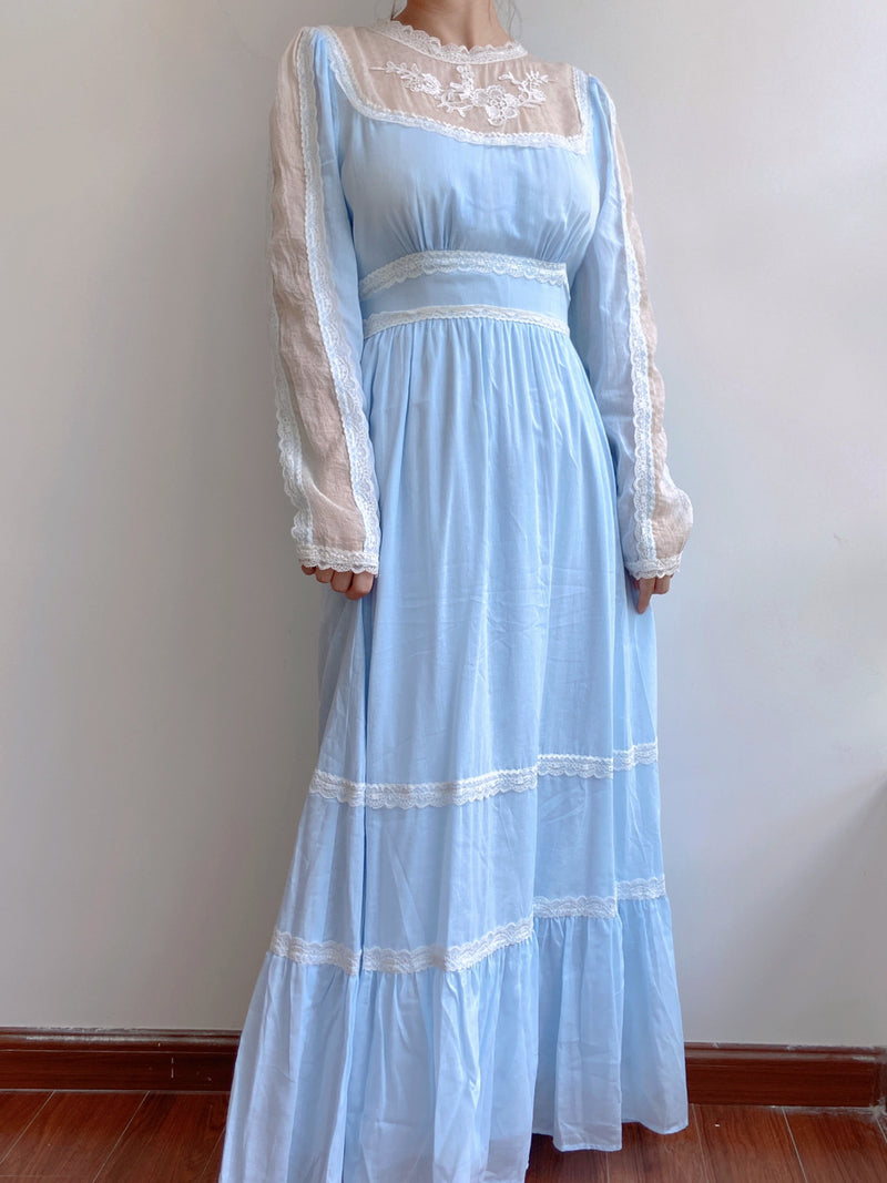 Floral Embroidery Princesscore Maxi Dress - Blue | VintageMist