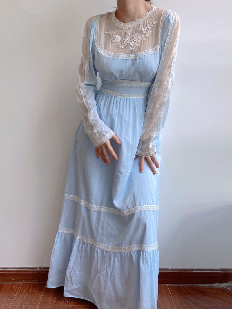 Floral Embroidery Princesscore Maxi Dress - Blue | VintageMist