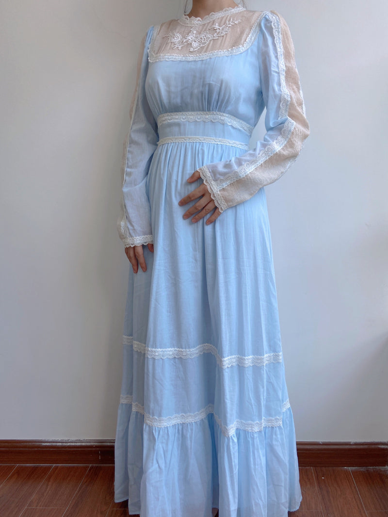 Floral Embroidery Princesscore Maxi Dress - Blue | VintageMist