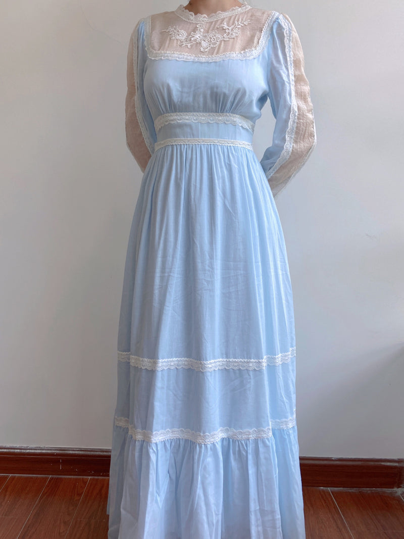 Floral Embroidery Princesscore Maxi Dress - Blue | VintageMist