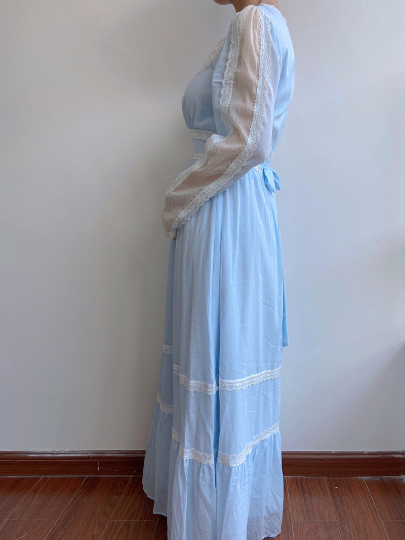 Floral Embroidery Princesscore Maxi Dress - Blue | VintageMist