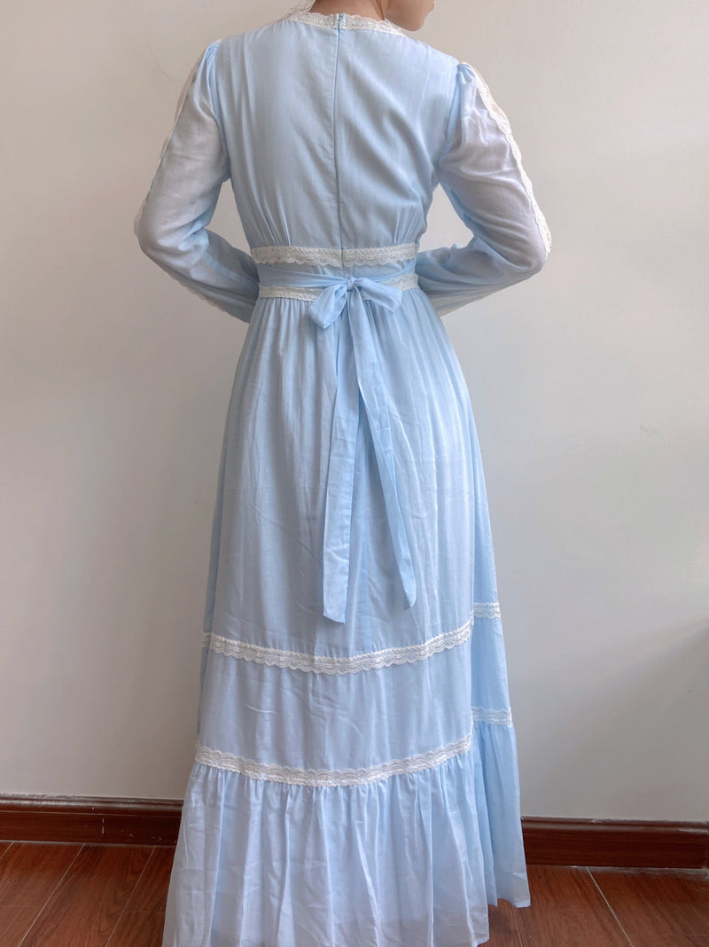 Floral Embroidery Princesscore Maxi Dress - Blue | VintageMist