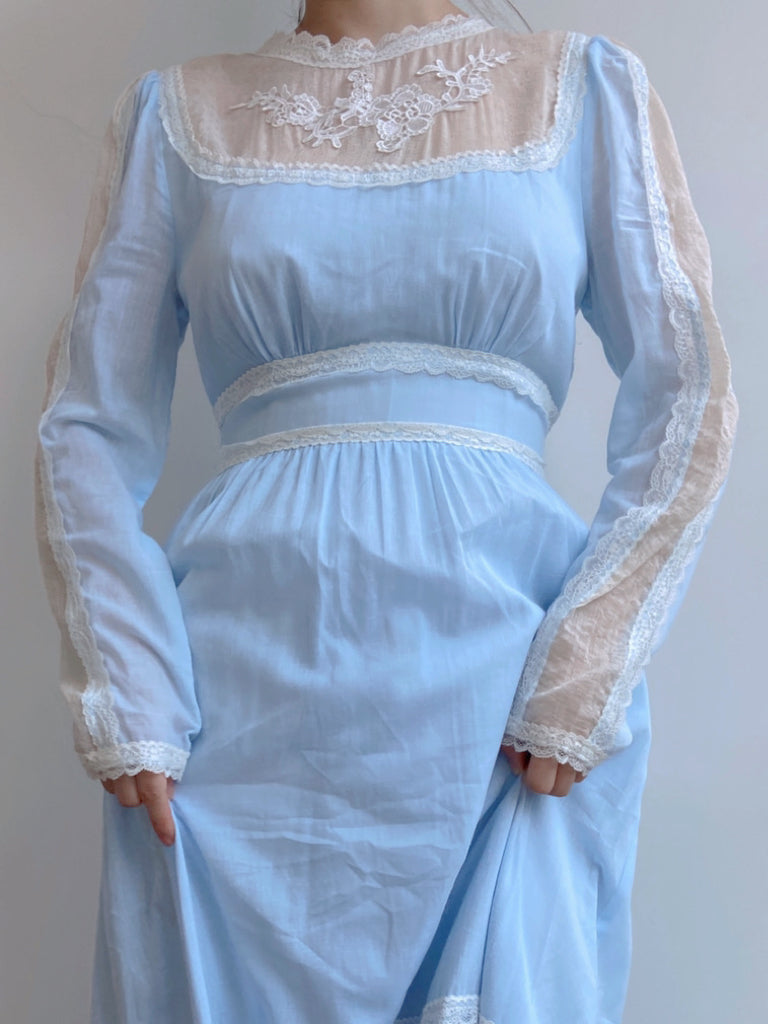 Floral Embroidery Princesscore Maxi Dress - Blue | VintageMist