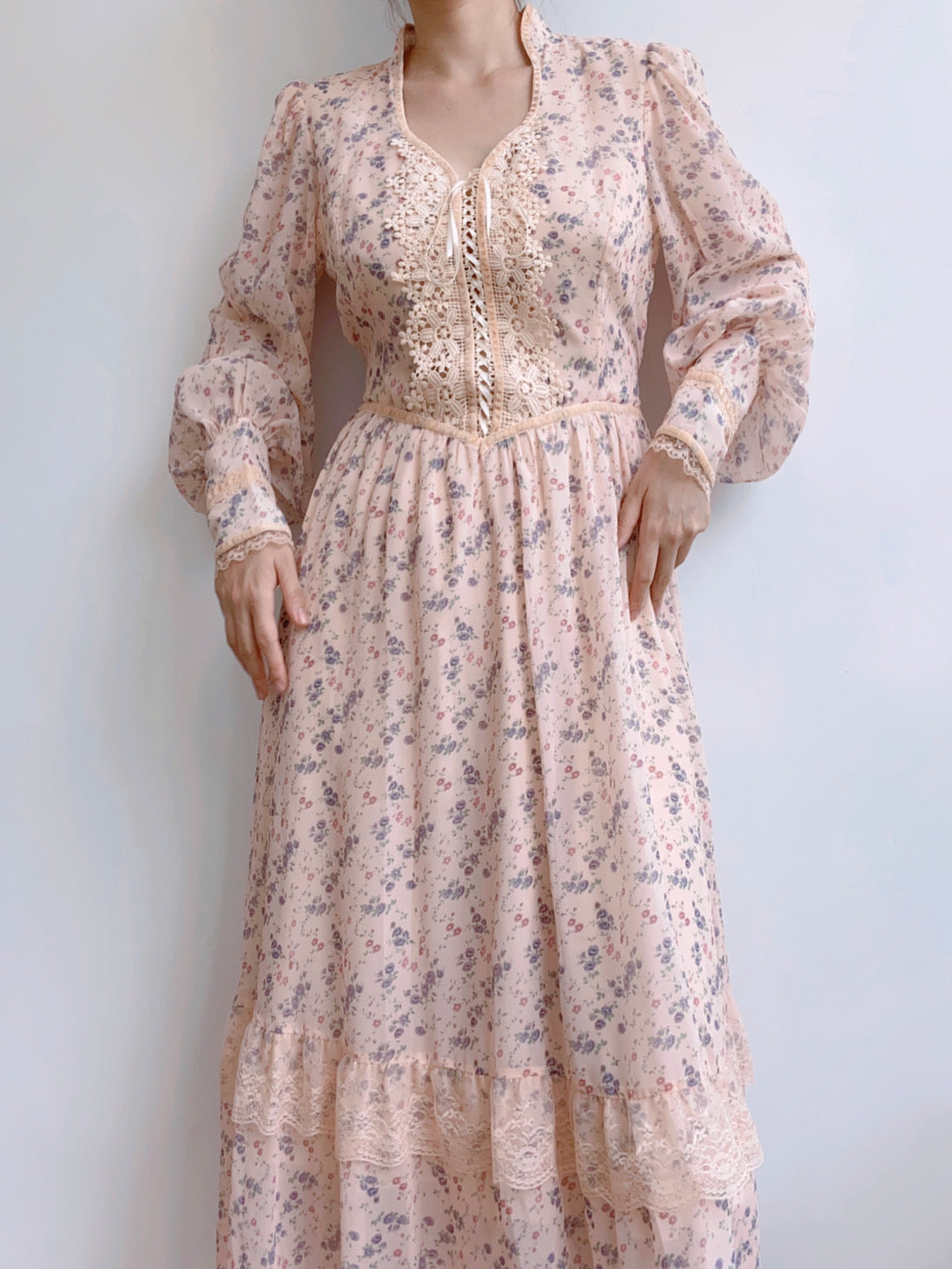 Floral Vampire Neck Long Sleeve Dress | VintageMist