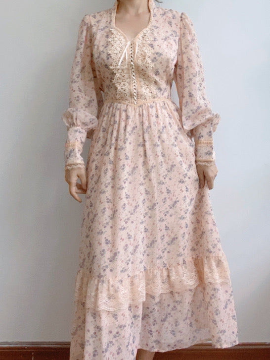 Floral Vampire Neck Long Sleeve Dress | VintageMist