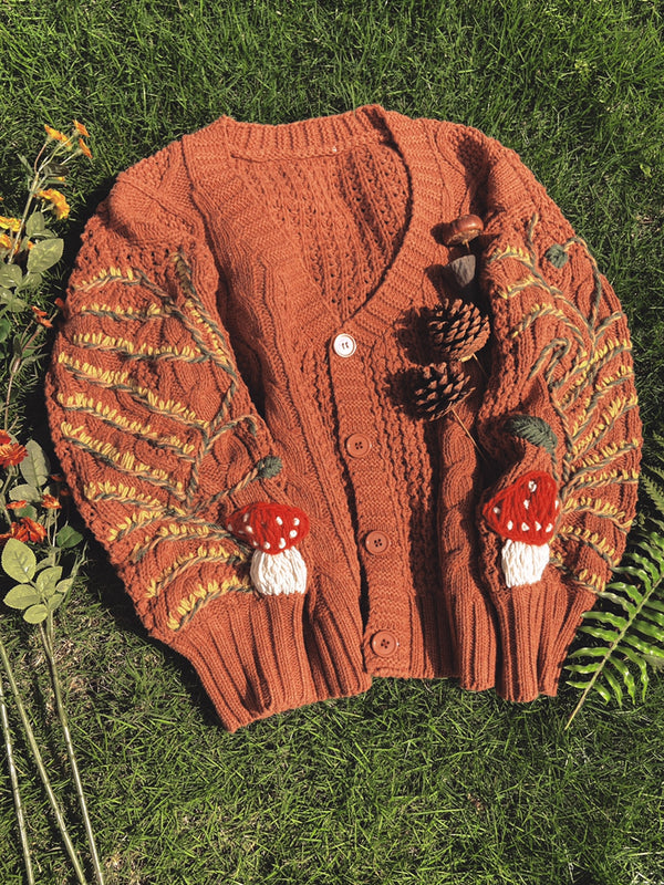Gold Autumn Floral Embroidery Sweater Cardigan | VintageMist