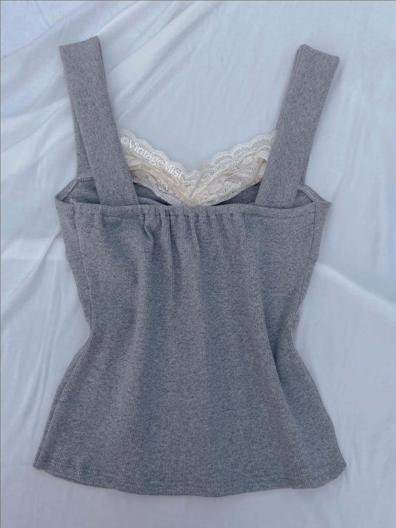 Coquette Lace Trim Cami Top in Gray: Summer Outfits | VintageMist