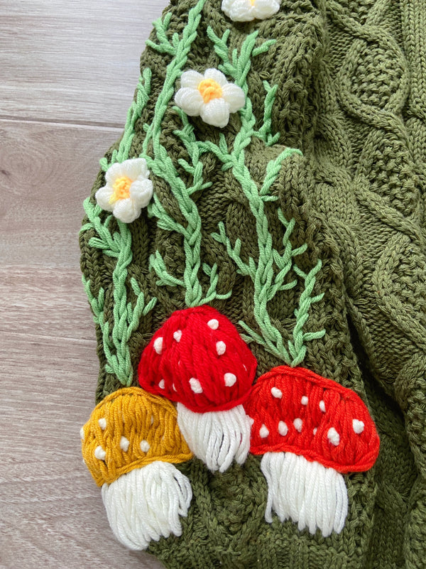 Green Roots Mushroom Flower Cardigan - Green | VintageMist