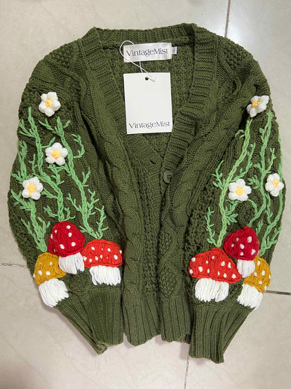 Green Roots Mushroom Flower Cardigan - Green | VintageMist