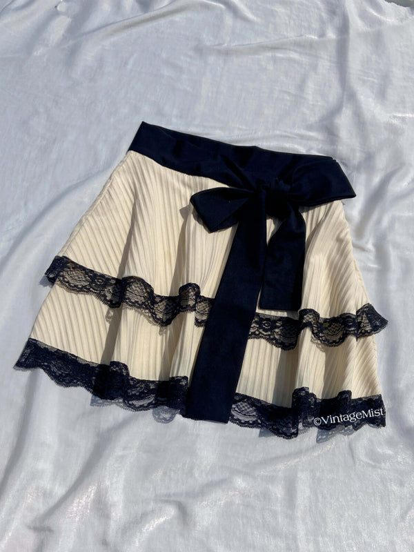 Halter Neck Top Lace Mini Skirt Outfit Set Color Block | VintageMist