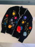 Handmade Stars Universe Planet Embroidery Cardigan-Black | VintageMist