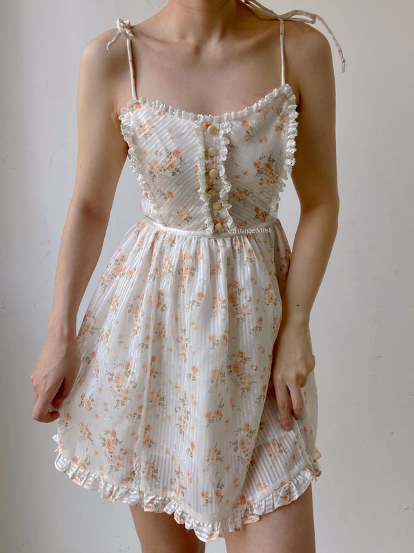 Jacquard Floral Mini Cami Dress - White | VintageMist