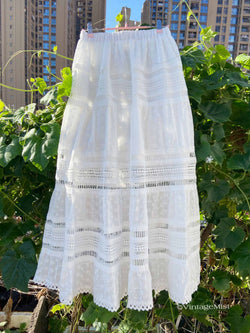 Lace Eyelet Hollow Out Skirt Elastic Waist - White | VintageMist