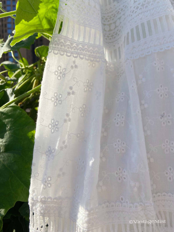 Lace Eyelet Hollow Out Skirt Elastic Waist - White | VintageMist