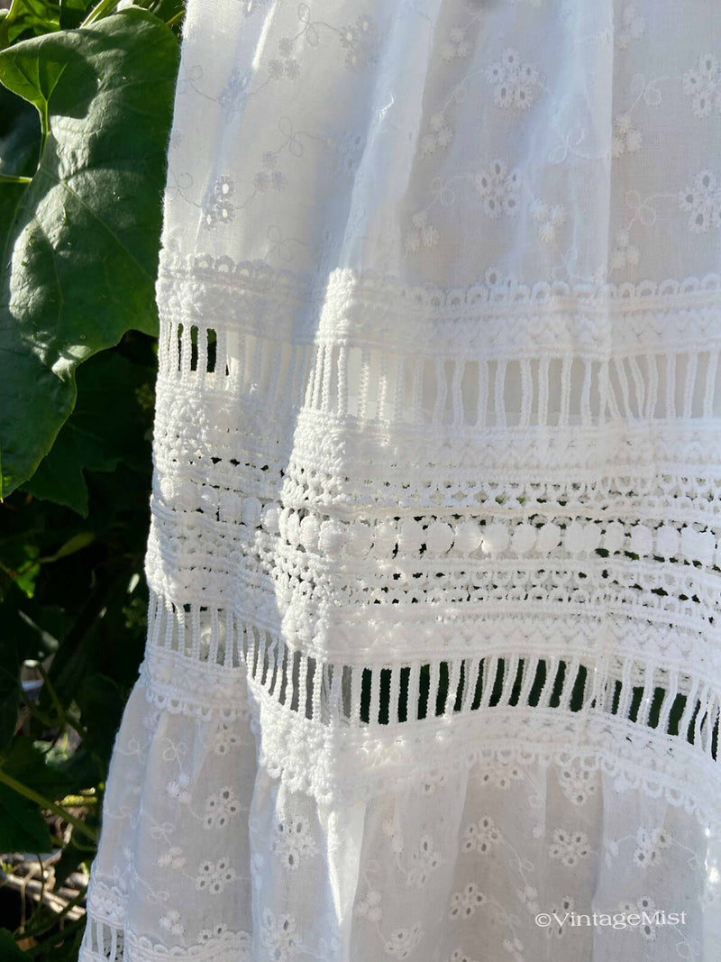 Lace Eyelet Hollow Out Skirt Elastic Waist - White | VintageMist