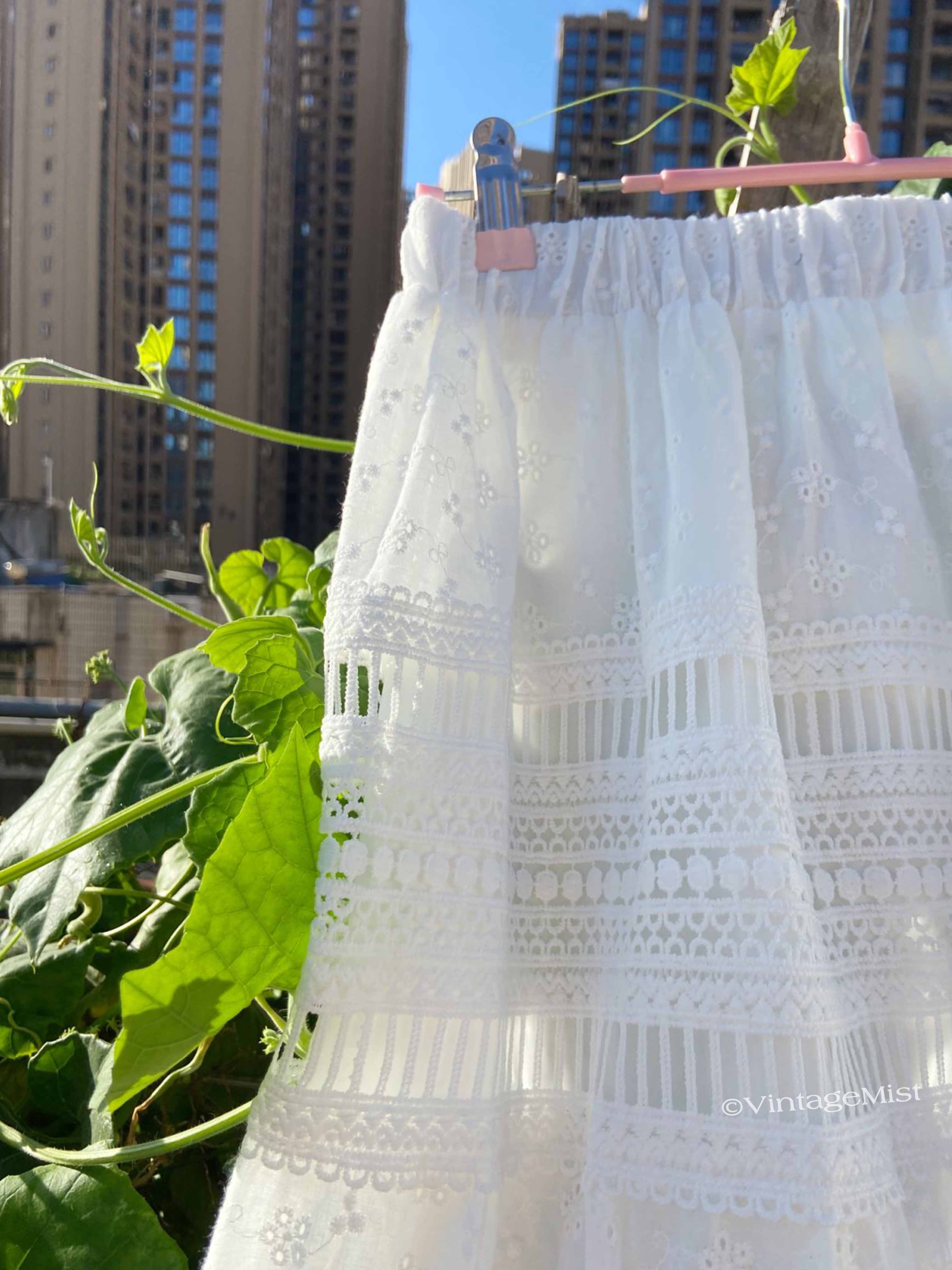Lace Eyelet Hollow Out Skirt Elastic Waist - White | VintageMist