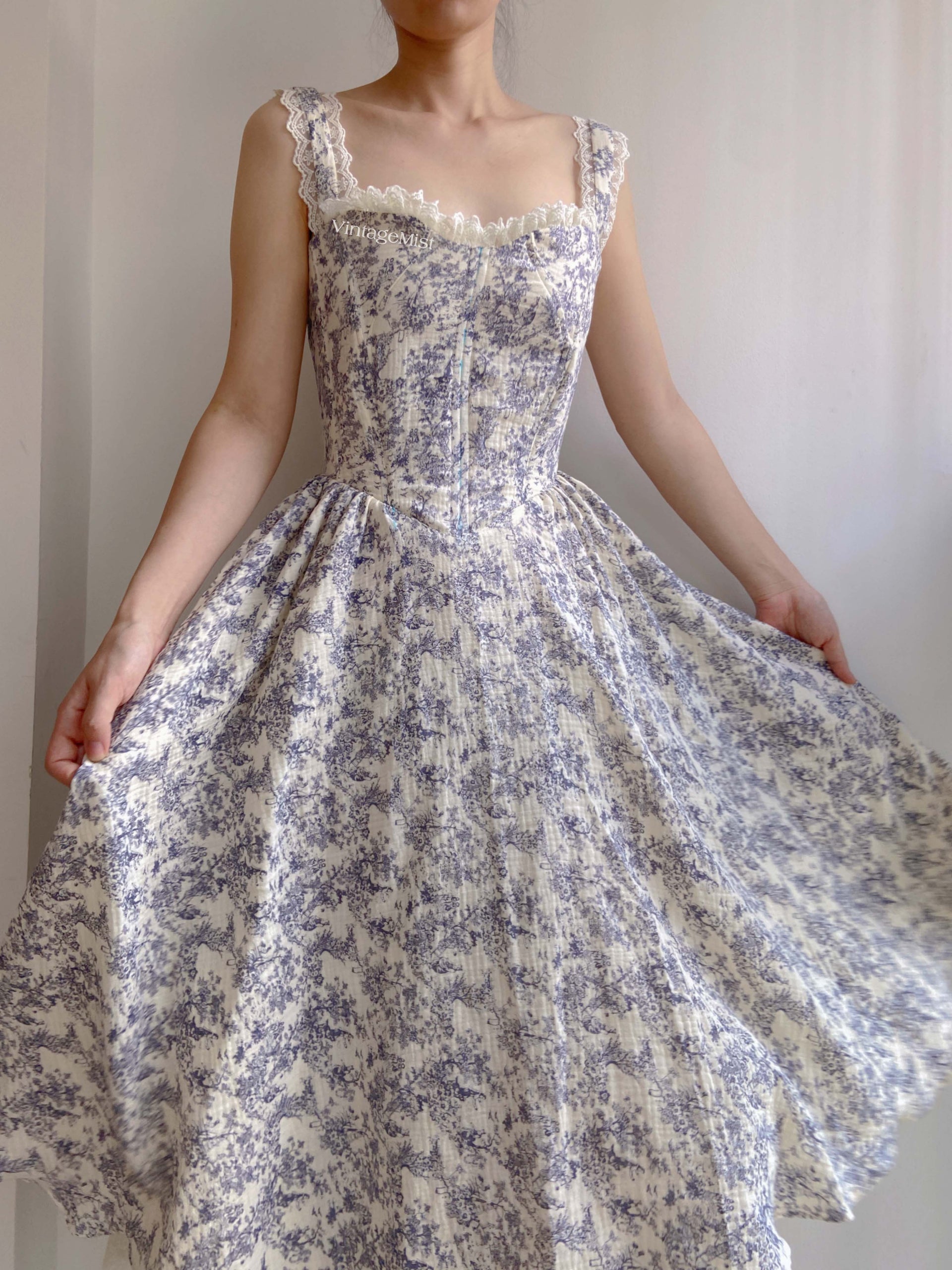 Lace Cottagecore Milkmaid Strap Corset Dress