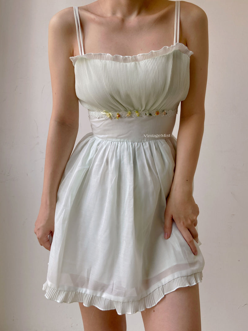 Lace Ruched Cami Mini Skirt Dress - White | VintageMist