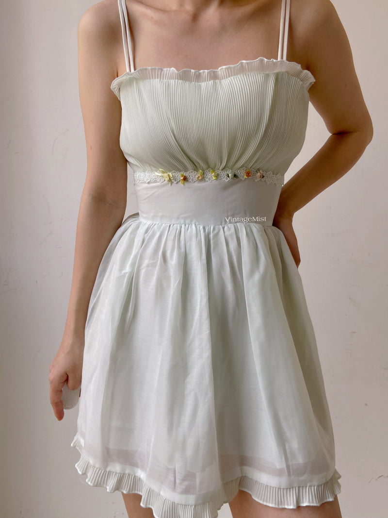 Lace Ruched Cami Mini Skirt Dress - White | VintageMist
