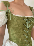 Vintage Lace Up Floral Print Strap Corset Top - Green | VintageMist