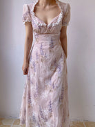 Lavender Embroidered Lace Trim Dress - Purple | VintageMist