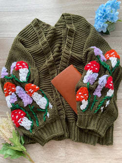 Mushroom Lavender Embroidery Sweater Cardigan - Green | VintageMist