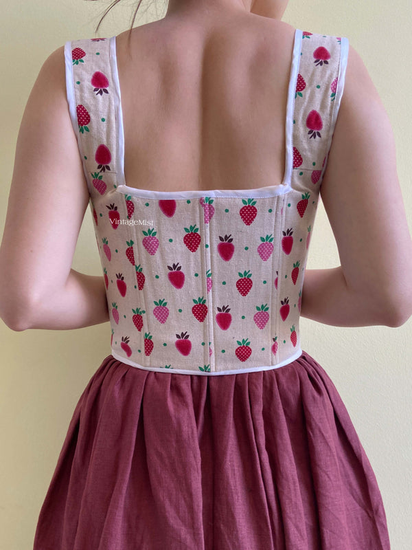 Natural Linen Stays Strawberry Corset - Pink | VintageMist