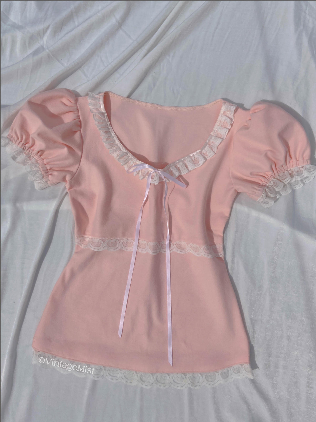 Pink Dollette Lace Top: Puff Sleeve Summer Outfits 2024 – VintageMist