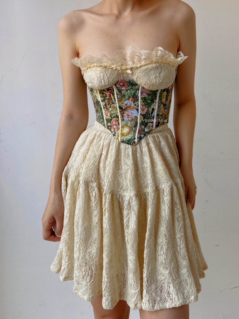 Renaissance Floral Tapestry Corset Top - Green | VintageMist