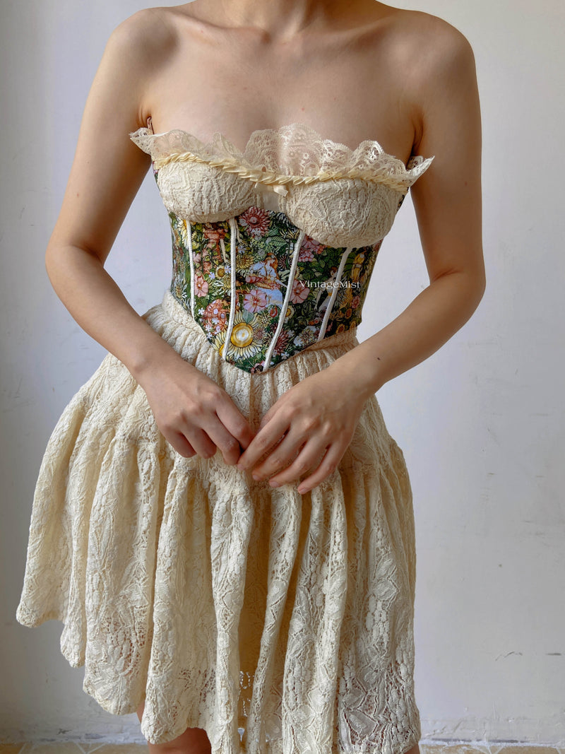 Renaissance Floral Tapestry Corset Top - Green | VintageMist