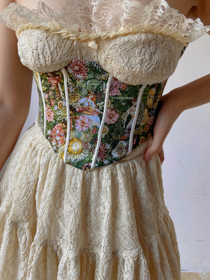 Renaissance Floral Tapestry Corset Top - Green | VintageMist