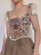 Renaissance Lace Trim Bodice with Floral Botanical Grey | VintageMist