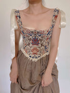 Renaissance Lace Trim Bodice with Floral Botanical Grey | VintageMist